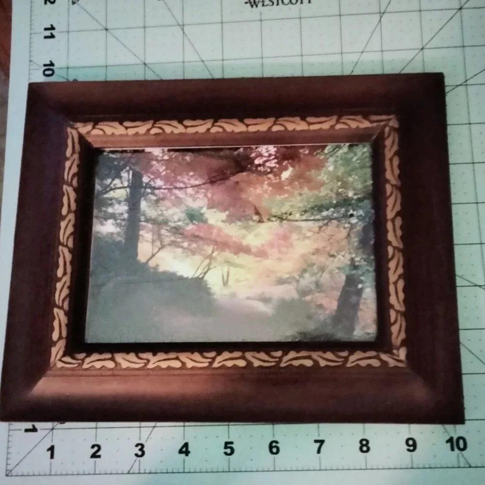 Autumn Pathway Photo Art Print Vintage Wooden Picture Frame Fall Foliage Leaf Co